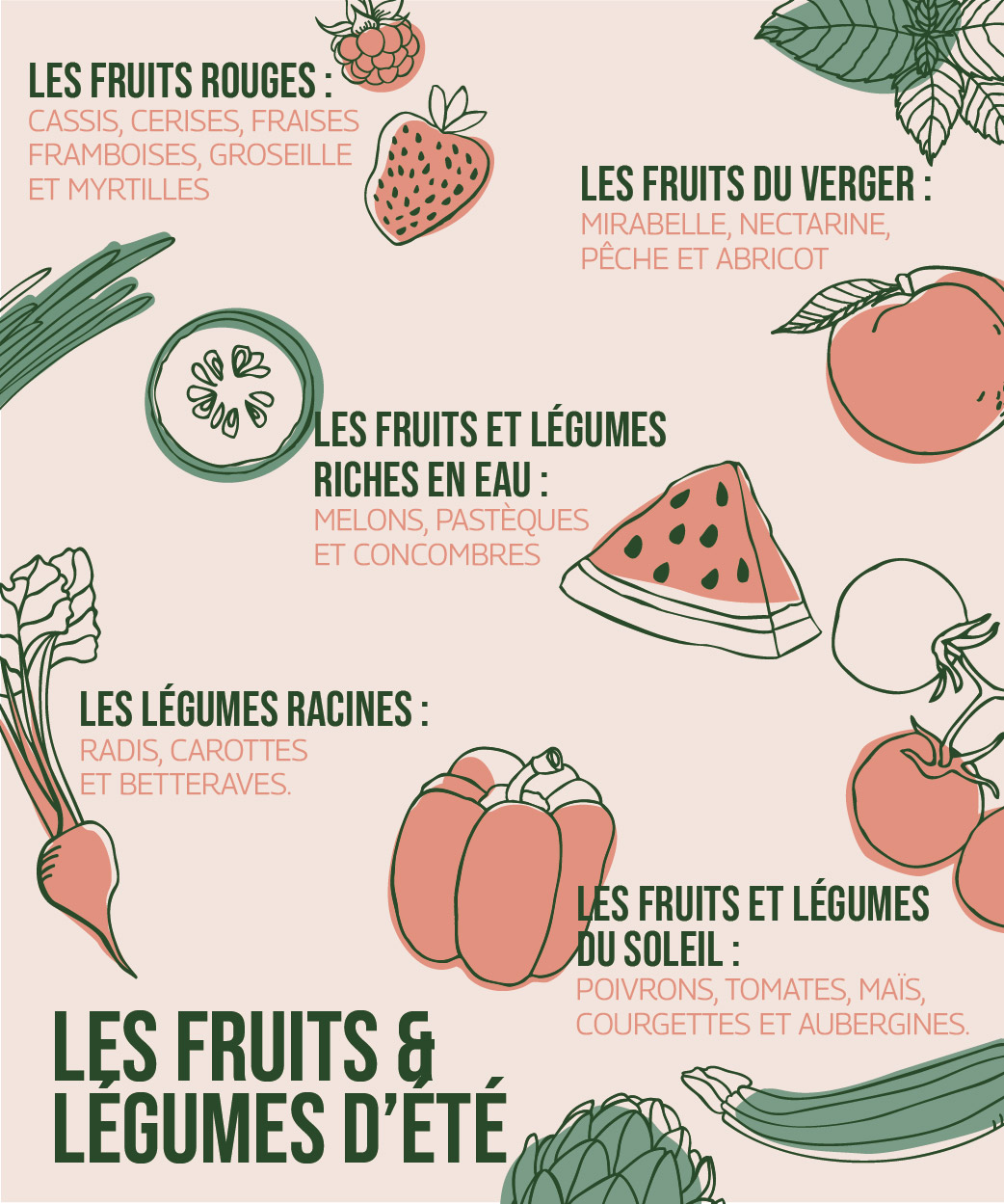 fruits et légumes d'été infographie