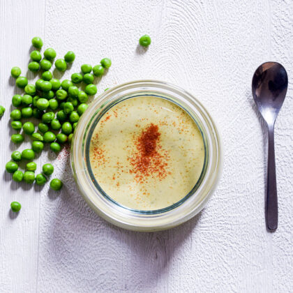 Délicieux velouté aux petits poids disponible en Livraison repas entreprise